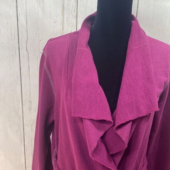 Lucky Brand Womens Terry Wrap Cotton Burgundy Belted Jacket - Picture 3 of 12